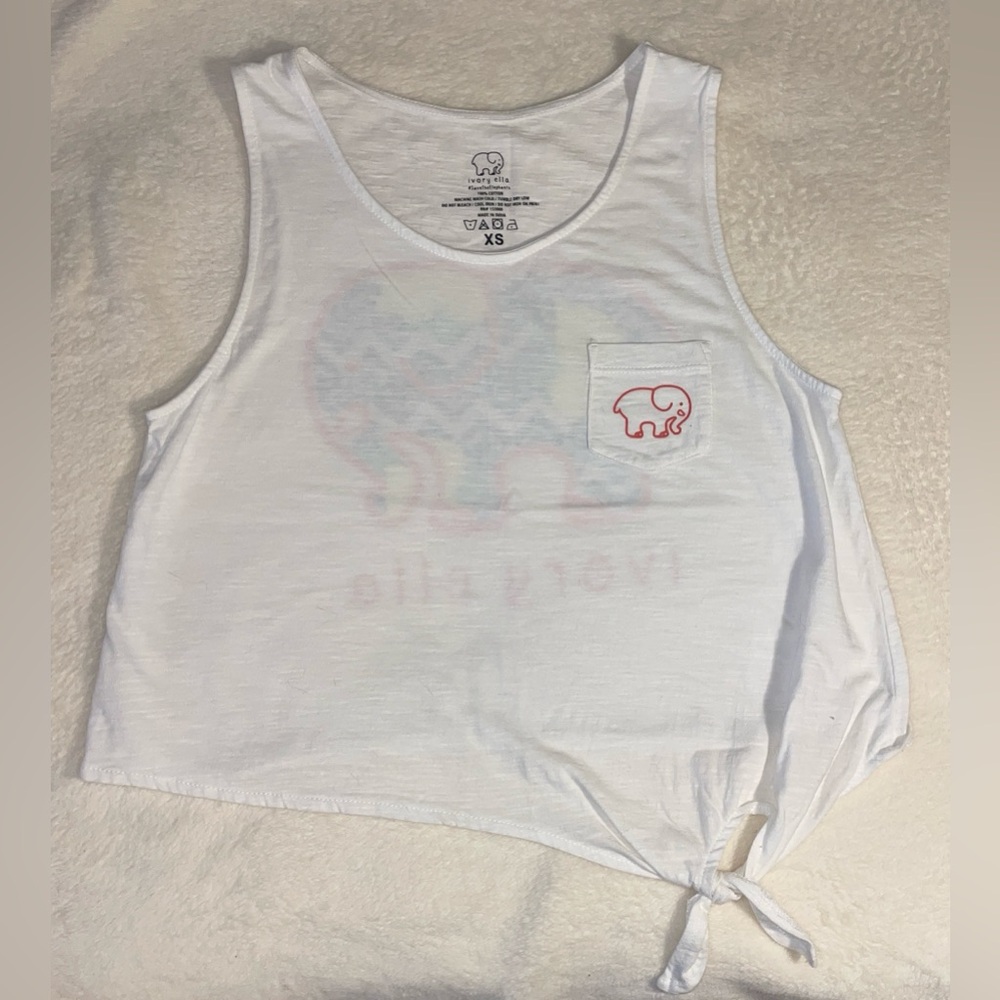 Ivory Ella White and Pink Tank Top with Knotted Hem